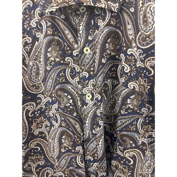 Tommy Bahama Men’s Medium Paisley Long Sleeve Button Shirt Blue Brown - Picture 5 of 10